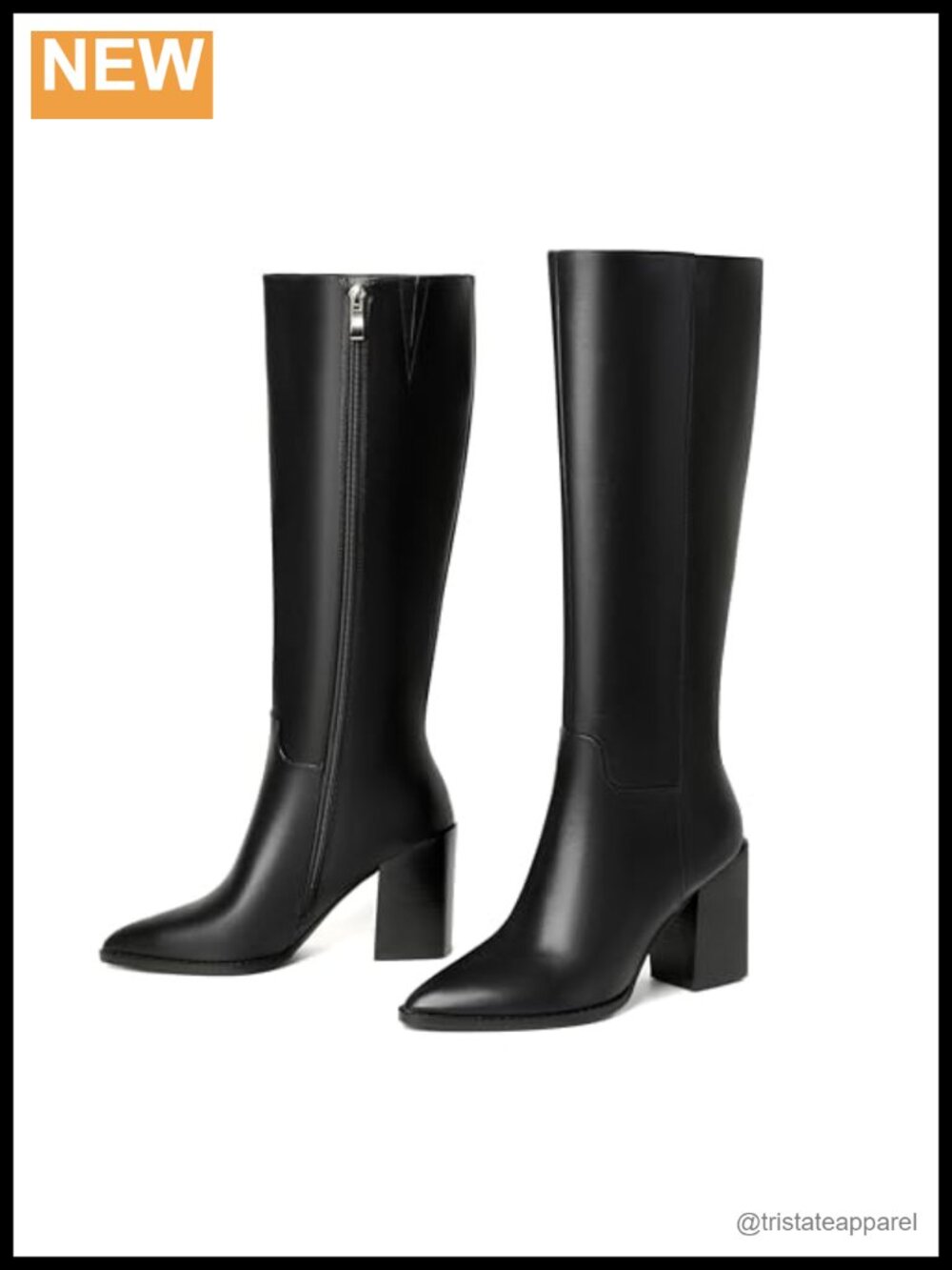 Women's Knee-High Faux Leather Pointed Toe Block Heel Zip Boots